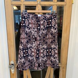 Geometric Patterned Navy, Brown and White Women's Midi Skirt
